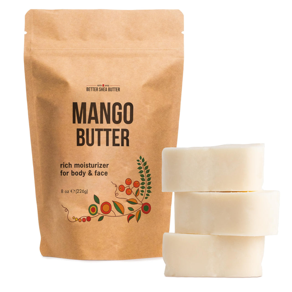 Better Shea Butter mango block front view shows pure block and natural moisture benefits