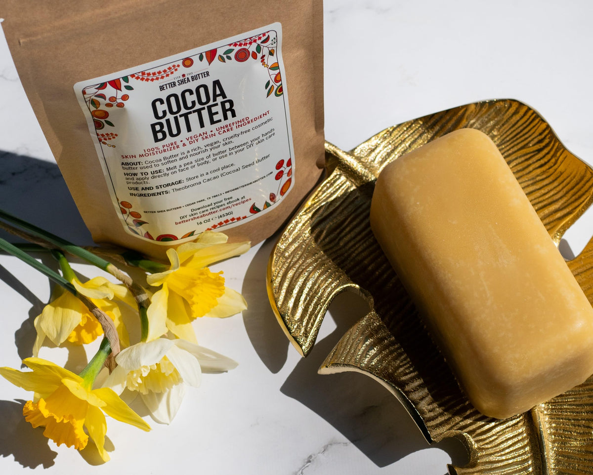 Better Shea Butter solid block close-up showing natural grain and unrefined texture for effective moisturization