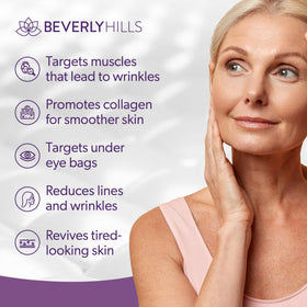 BEVERLY HILLS applying serum under eye demonstrating instant tightening benefit