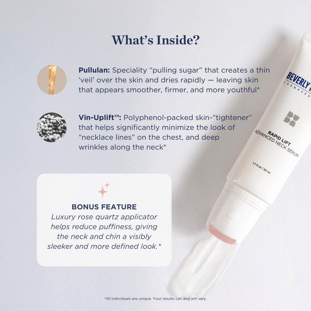 Beverly Hills MD applied to neck with roller for immediate smoothing
