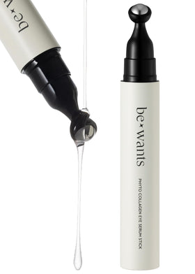 BE+WANTS front packaging of the eye roller showing compact travel-ready design and benefits