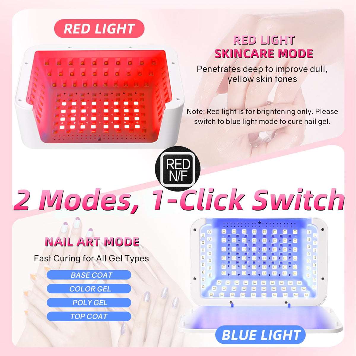 BEYEHO red light effect on hands showing cosmetic glow and gentle skin support