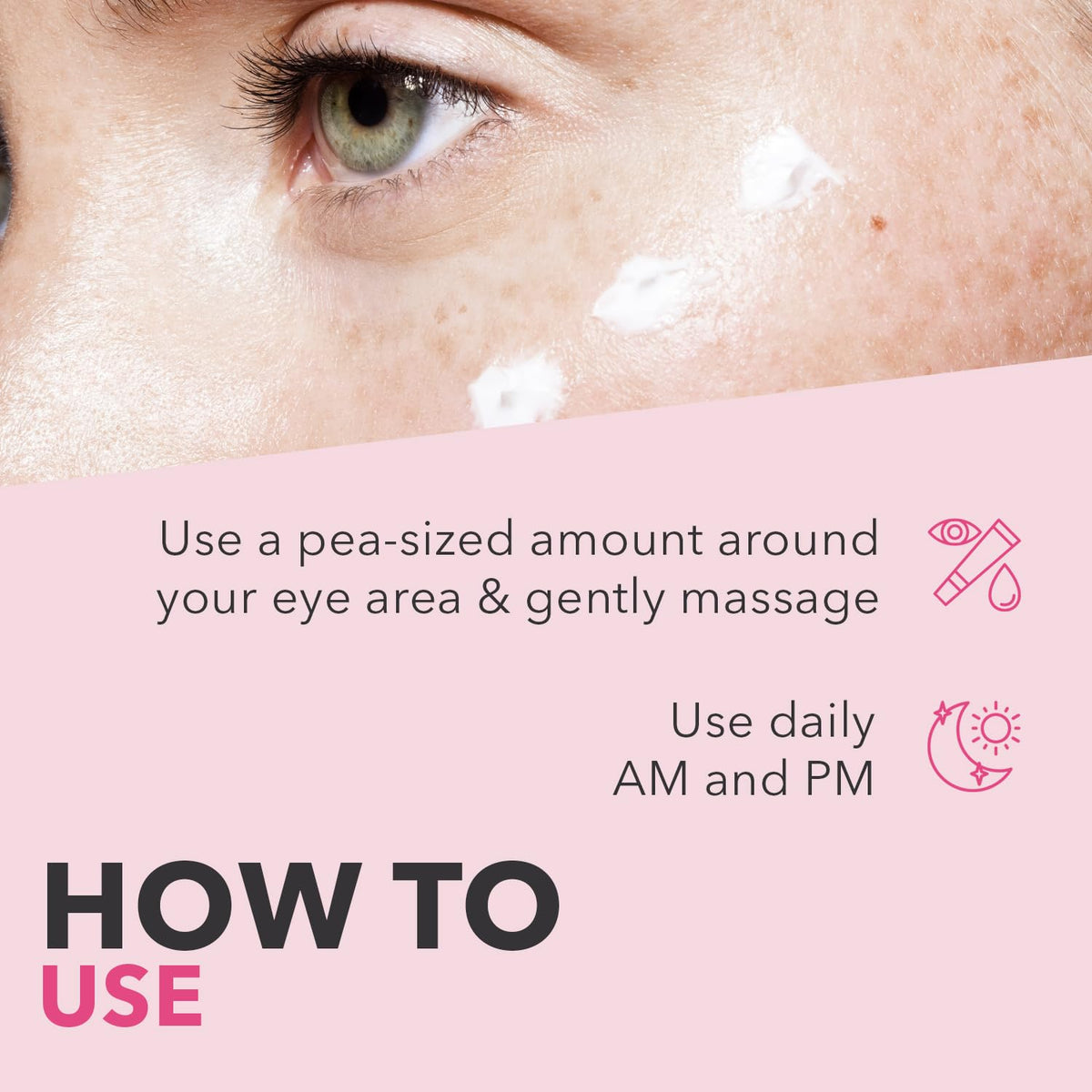 Beyou before and after under-eye visual, illustrates reduced puffiness and brighter look benefit