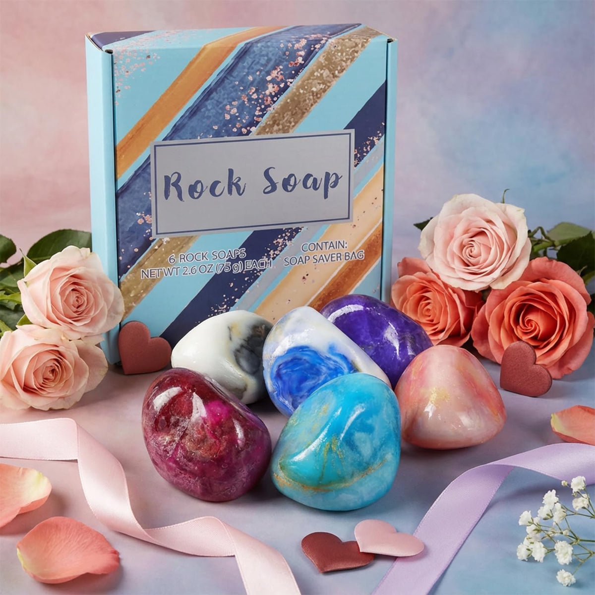 Bff Beauty Garden six soaps lined up, showing scent variety and organized presentation benefit