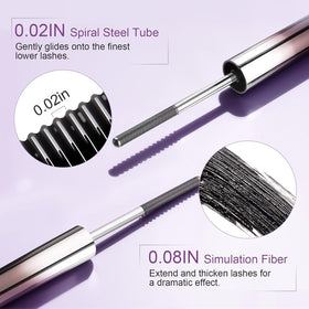 BFQ model with wide-eyed lashes showing length and volumizing effect