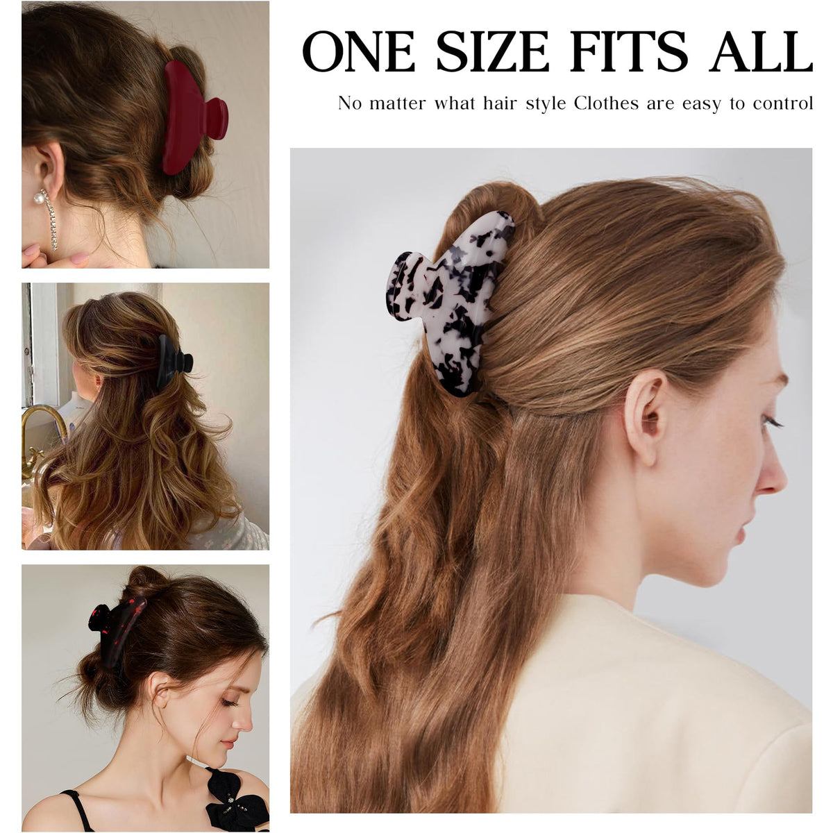 Bgffuy clip holding a bun illustrating strong hold for thick hair
