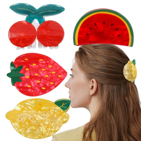 Bgffuy front view of four fruit clips showing colorful set and playful styling benefit