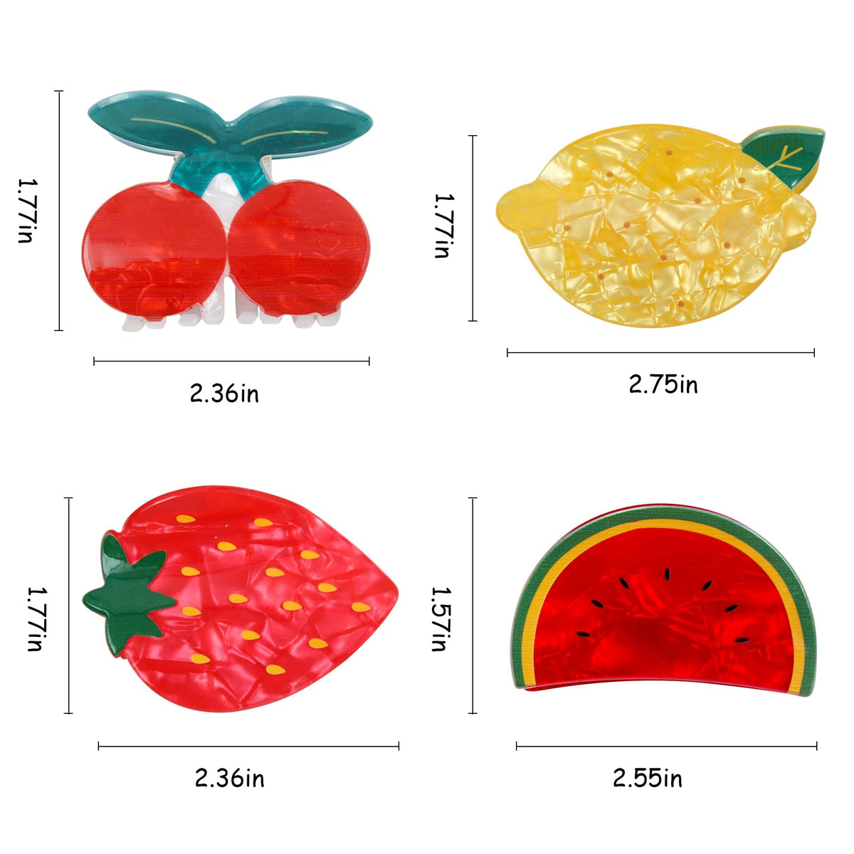 Bgffuy strawberry clip close-up highlighting acetate finish and gentle hold benefit