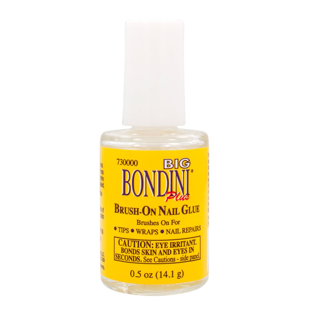 Big Bondini brush detail in use applying glue to a nail edge for precise bonding