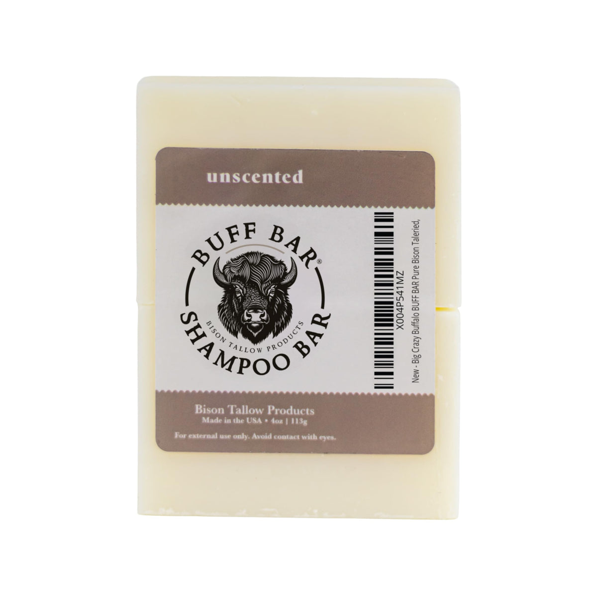 Big Crazy Buffalo front packaging of buff bar showing natural unscented benefits