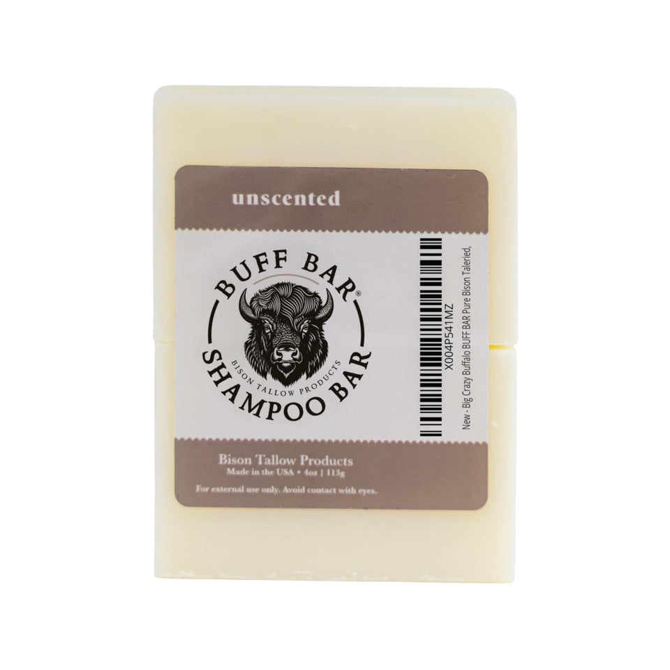 Big Crazy Buffalo front packaging of buff bar showing natural unscented benefits