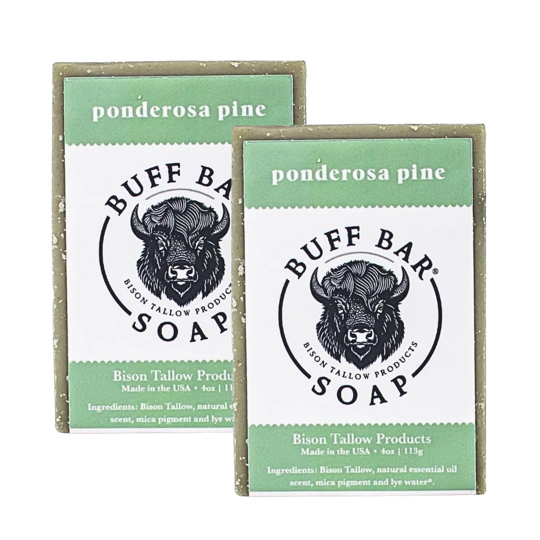 Big Crazy Buffalo front packaging showing natural pine scent and two bars benefits moisturizing