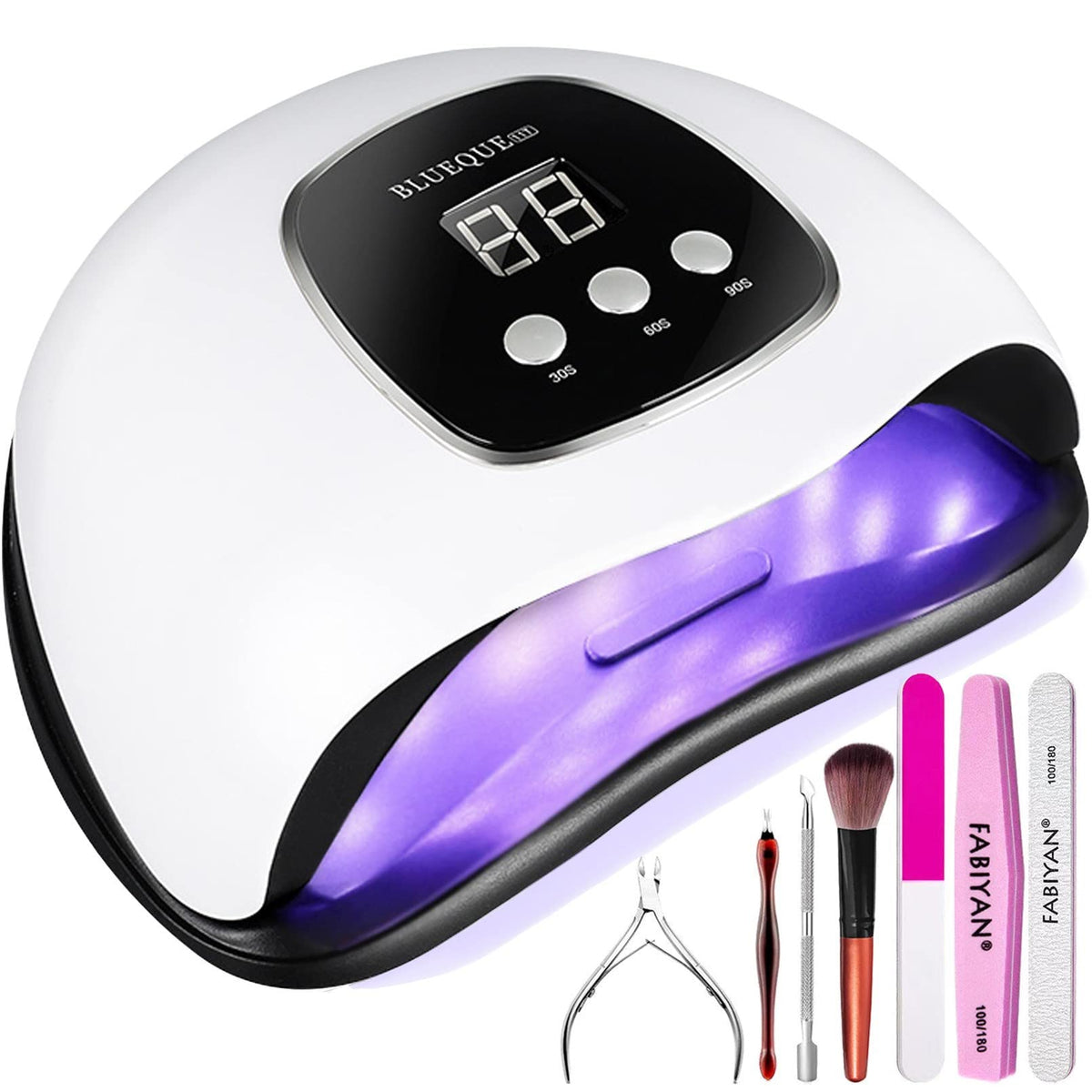 BIGBEAR front view of 48W LED nail lamp showing full curing area and compact design benefit