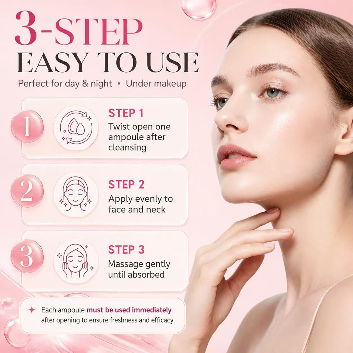 BIGBIO applying ampoule to face and neck for targeted hydration