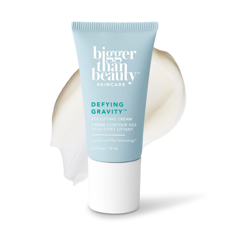 Bigger Than Beauty front packaging showing compact 0.5 oz pump and branding