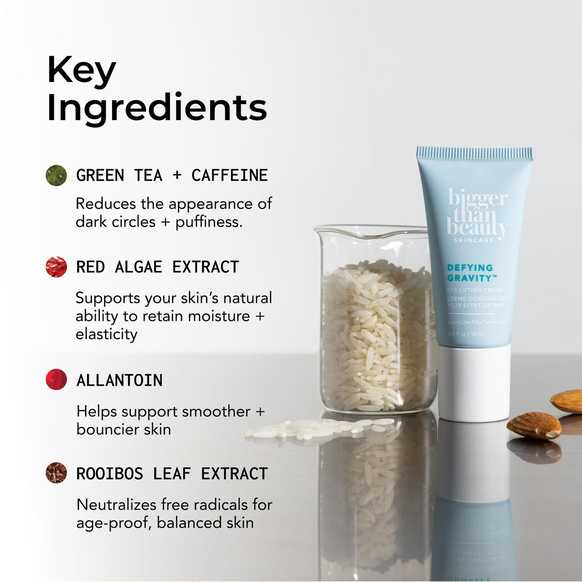 Bigger Than Beauty applying cream under eye demonstrating gentle smoothing benefit