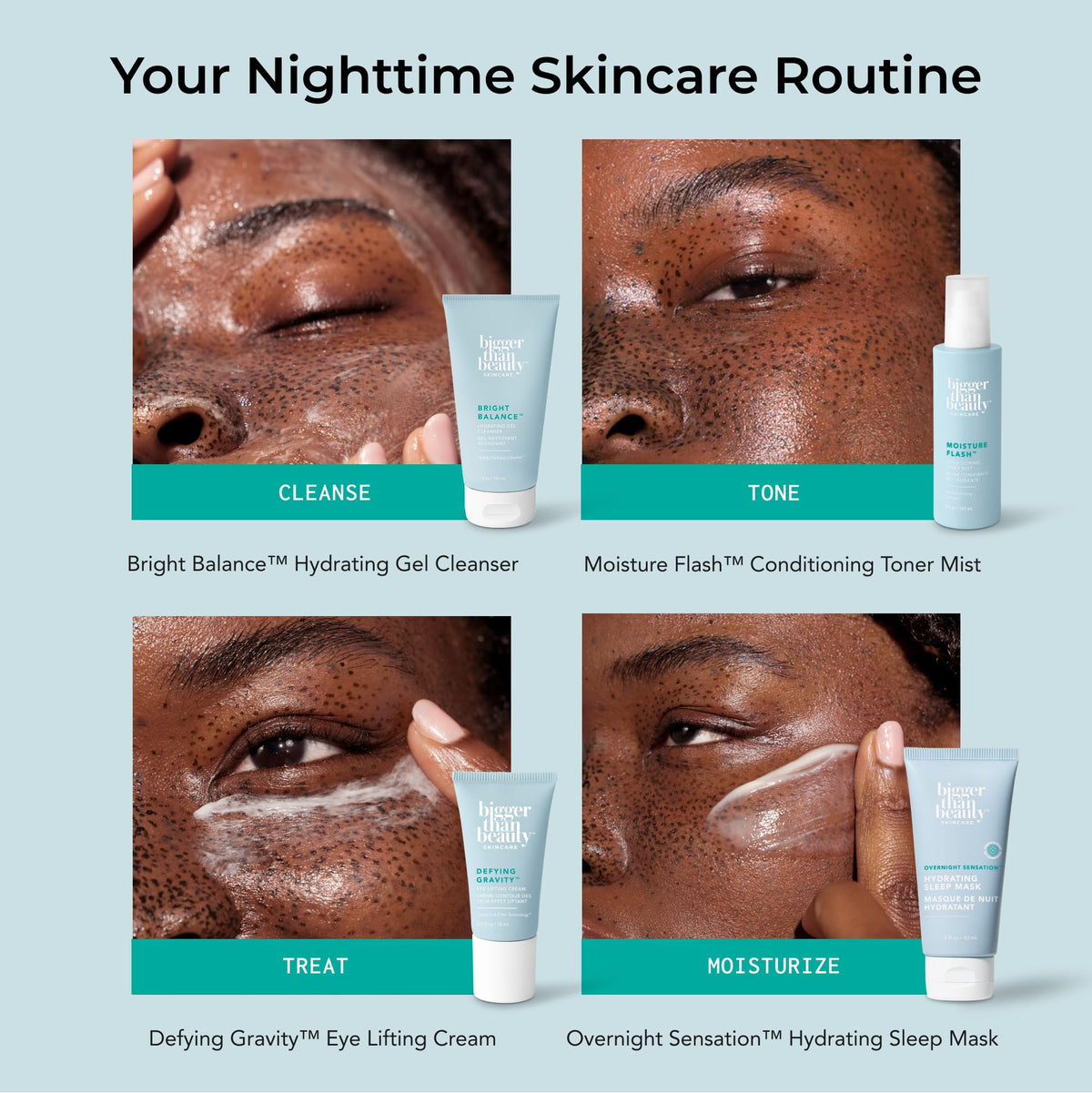 Bigger Than Beauty eye cream layered under makeup for seamless wear benefit