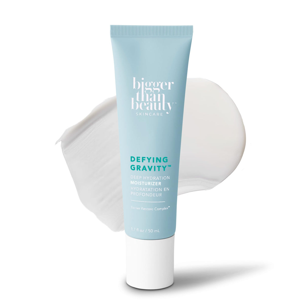 Bigger Than Beauty front tube showing product label and travel-ready design for convenience