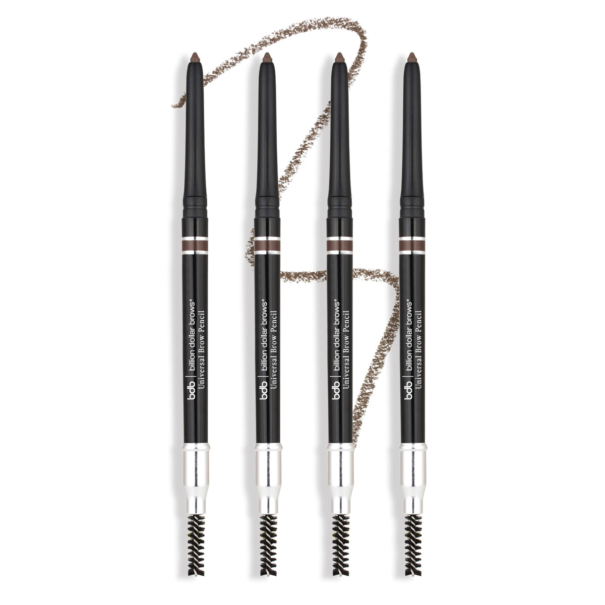 billion dollar brows front packaging showing sleek dual-ended pencil and logo benefit portable grooming