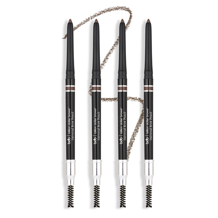 billion dollar brows front packaging showing sleek dual-ended pencil and logo benefit portable grooming