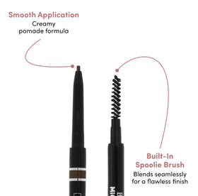billion dollar brows pencil held in hand showing size and portable grooming benefit