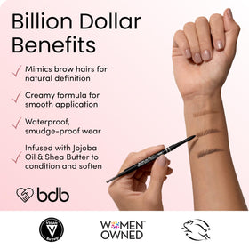 billion dollar brows hair-like strokes on paper swatch illustrates realistic effect