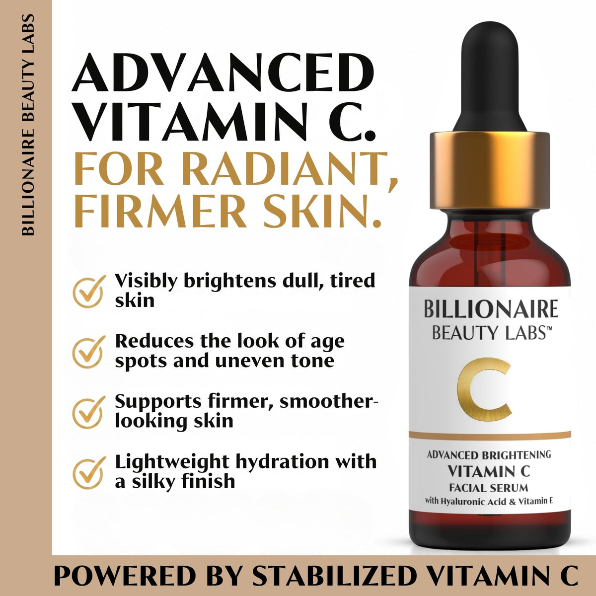 Billionaire Beauty Labs dropper dispensing clear serum for controlled hygienic application