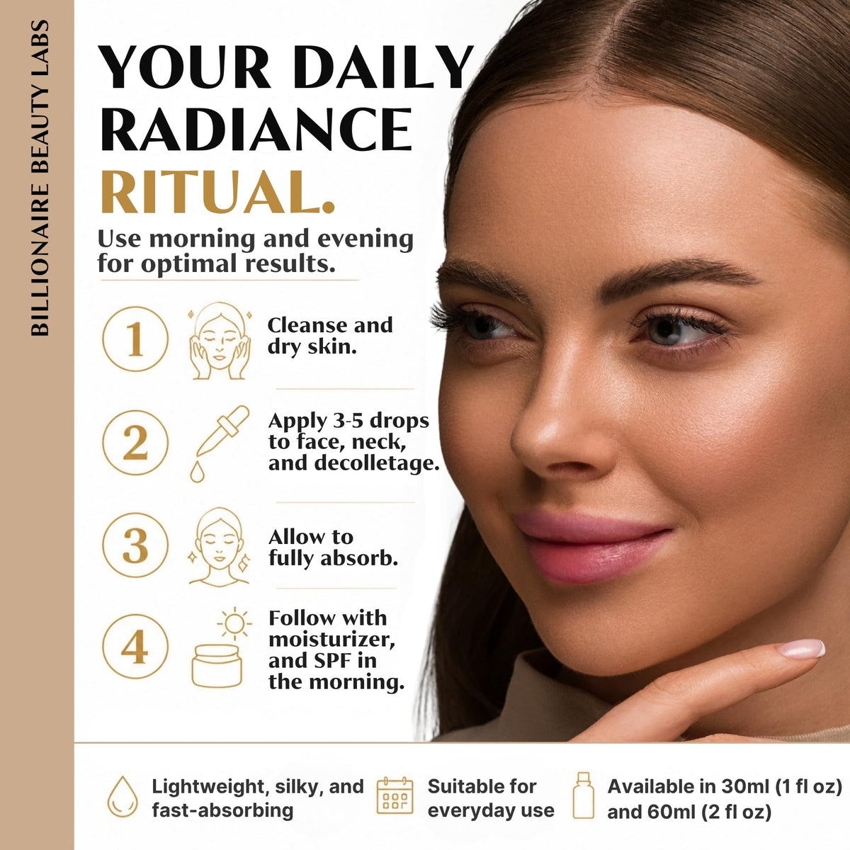 Billionaire Beauty Labs label and claims on jar showing clean formula benefits