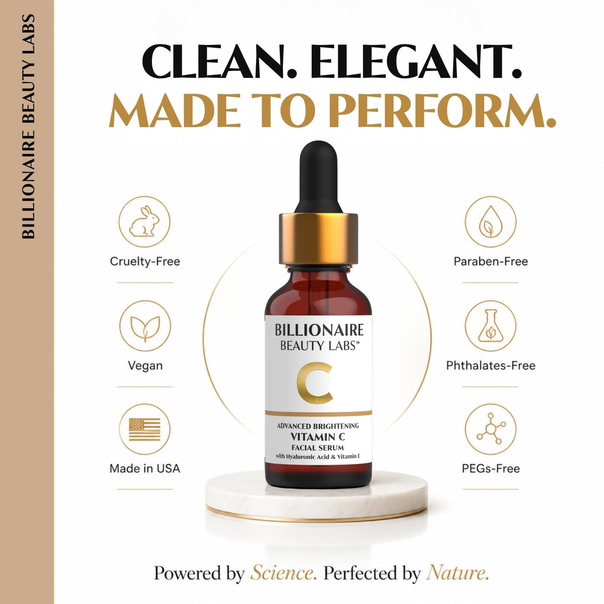 Billionaire Beauty Labs placed on bathroom vanity conveying everyday routine benefit