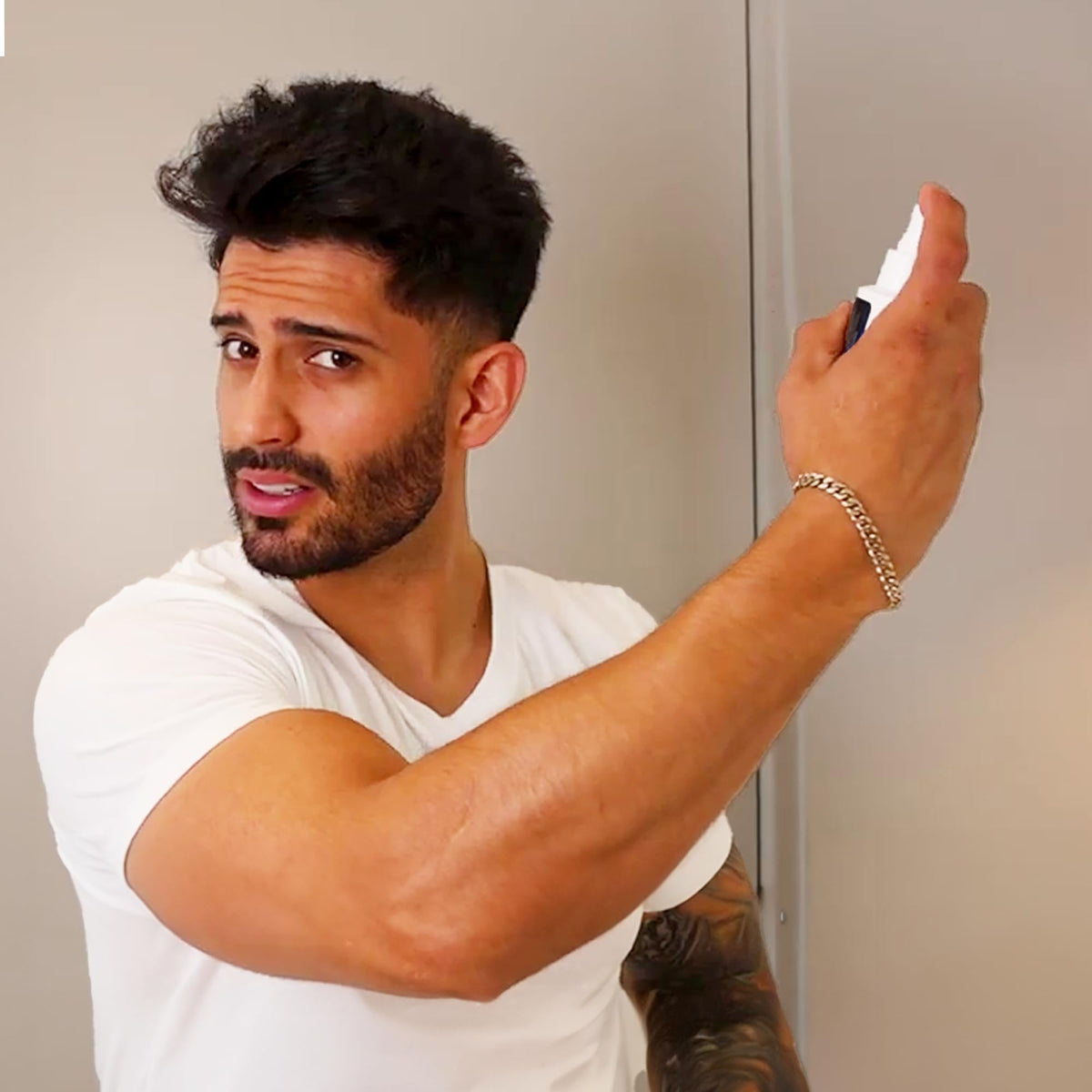 Styled hair with matte finish achieved using Billy Jealousy spray