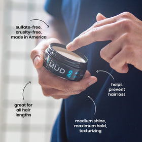 Billy Jealousy styling mud on hand ready to apply for effortless control