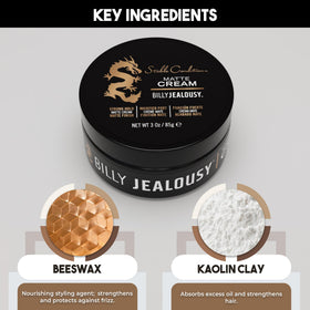 Billy Jealousy open jar showing smooth matte cream texture and control