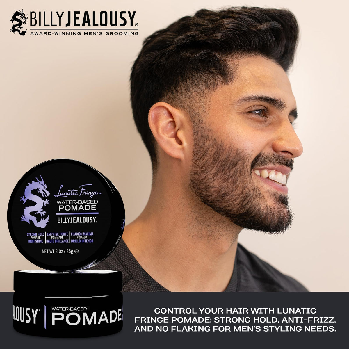 Billy Jealousy pomade in hand being spread for easy, controlled application