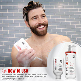 Billy Jealousy 8 fl oz bottle in hand showing true size and travel convenience