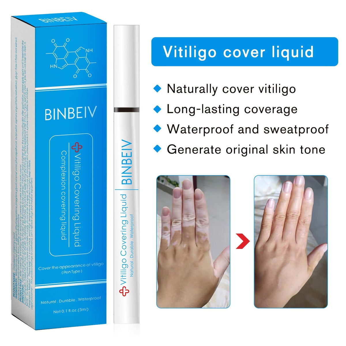 BINBEIV application on hand before and after showing natural coverage