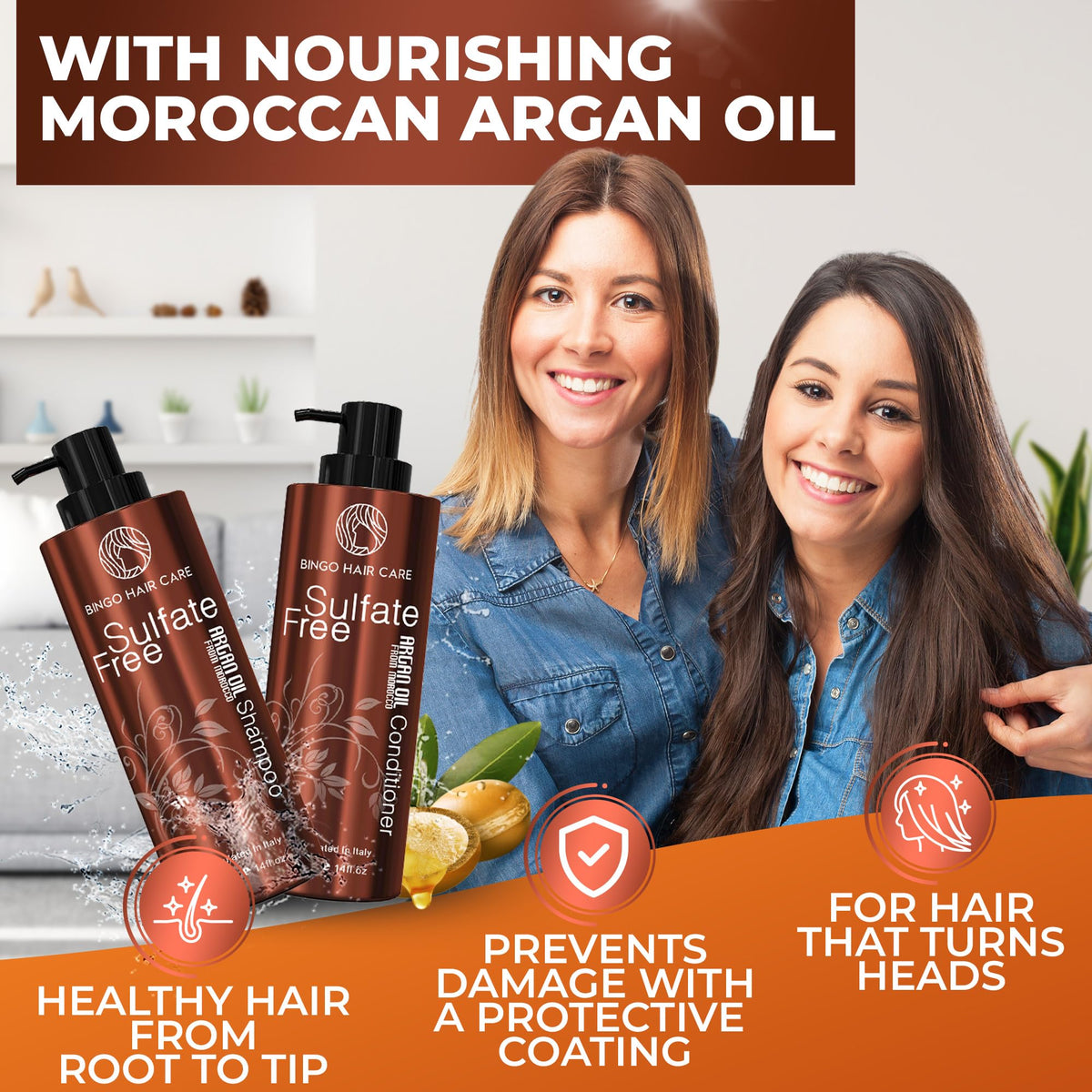 BINGO HAIR CARE argan oil drop texture highlighting hydration