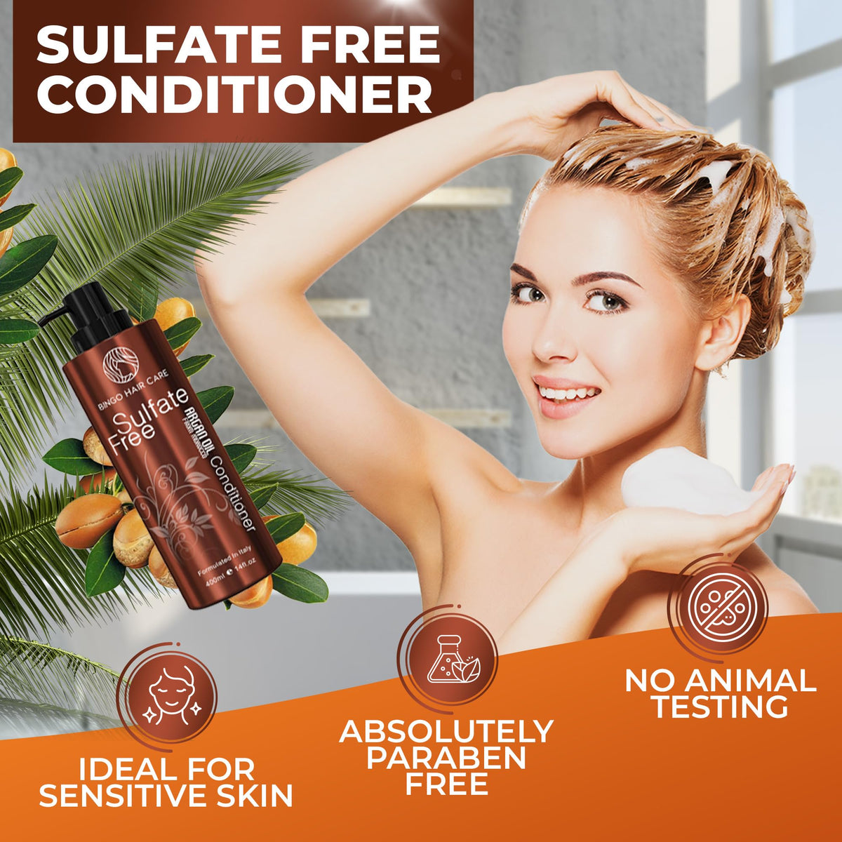 BINGO HAIR CARE applying conditioner in shower to detangle and smooth hair