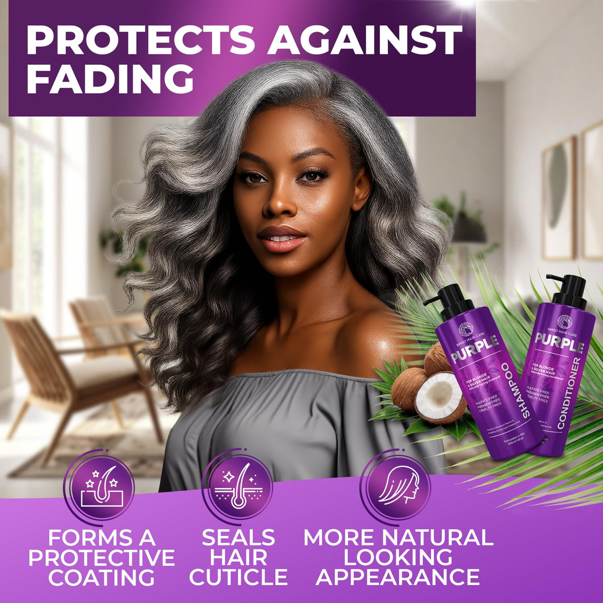 BINGO HAIR CARE before and after comparison showing reduced brassiness and brighter tone