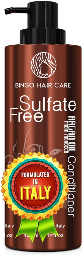 BINGO HAIR CARE front bottle showing Moroccan argan conditioner and benefits