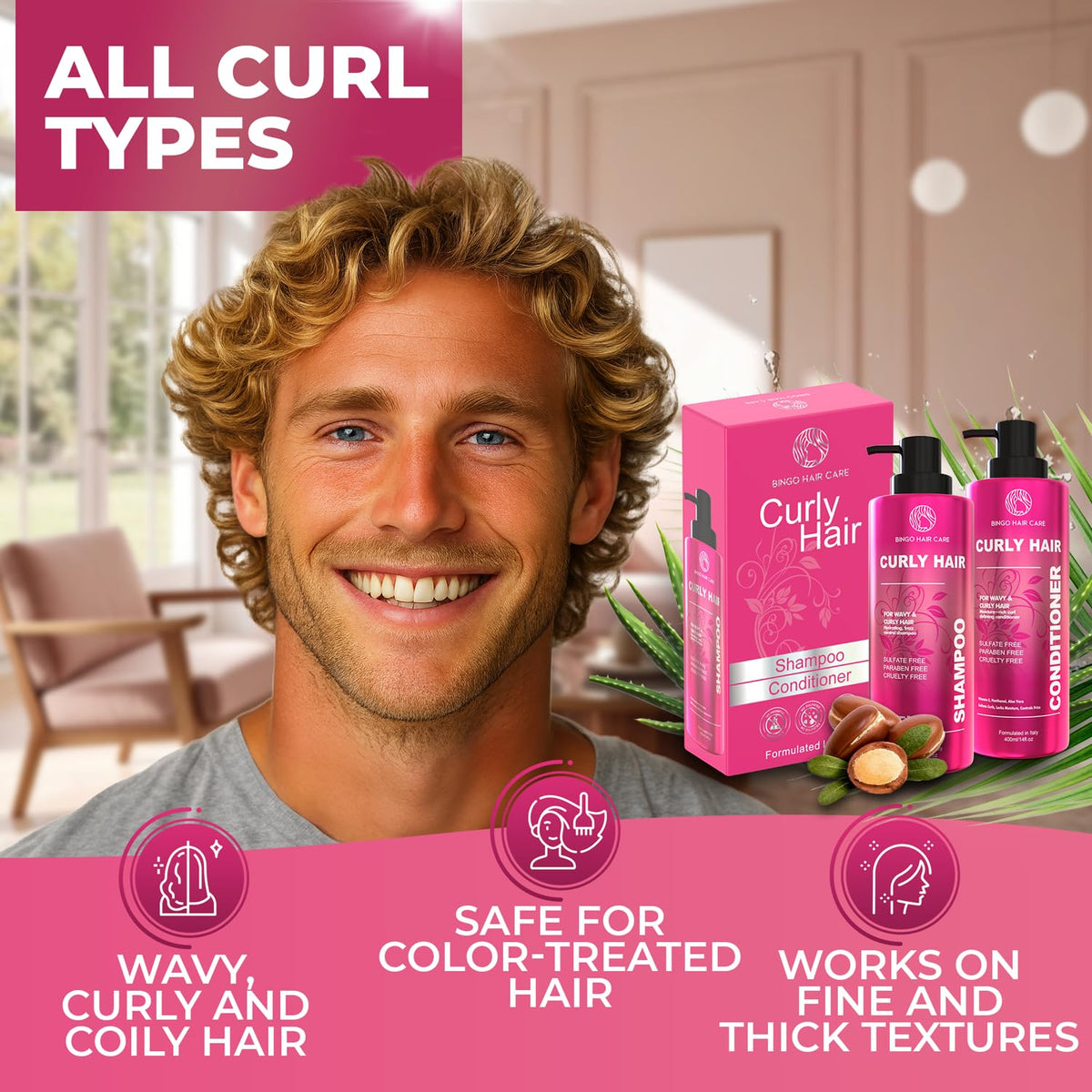 BINGO HAIR CARE label close-up showing sulfate-free and paraben-free benefit