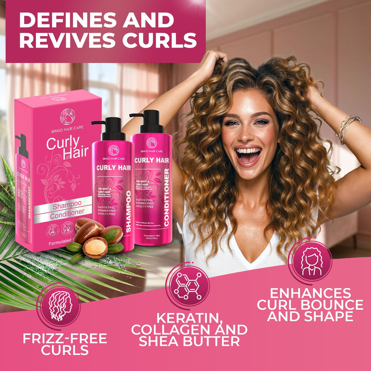 BINGO HAIR CARE shampoo pouring to show gentle lather and cleansing benefit