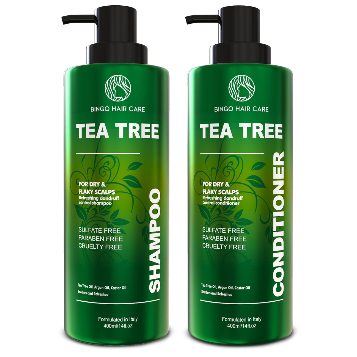BINGO HAIR CARE front packaging of shampoo and conditioner showing set benefits
