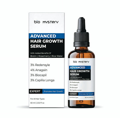 Bio Mystery front packaging showing the serum bottle and branding benefits