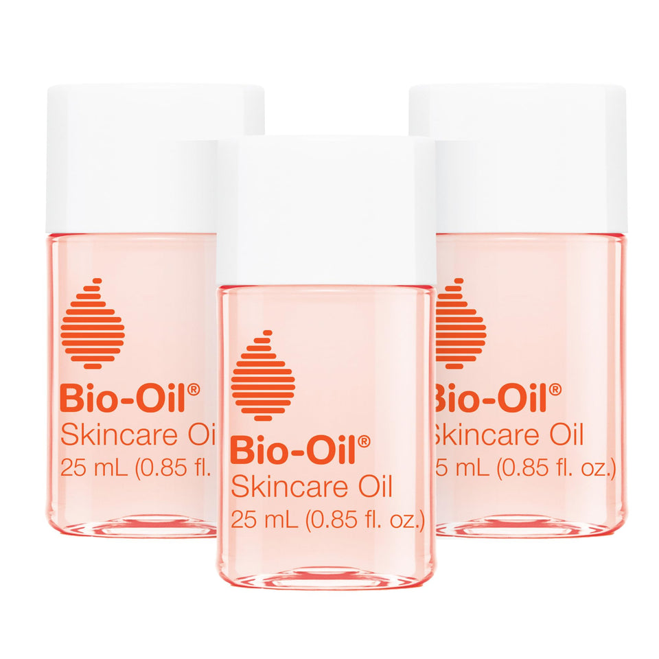 Bio-Oil front packaging showing travel-size bottles and clear benefits