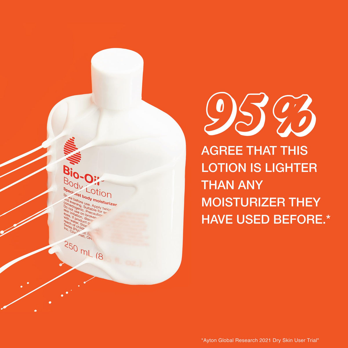 Bio-Oil lotion texture on hand demonstrating ultralight consistency and quick absorption