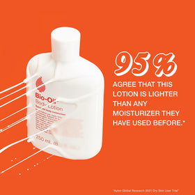 Bio-Oil lotion texture on hand demonstrating ultralight consistency and quick absorption