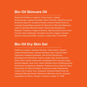 Bio-Oil packaging label detail showing ingredients and cruelty-free icons benefit
