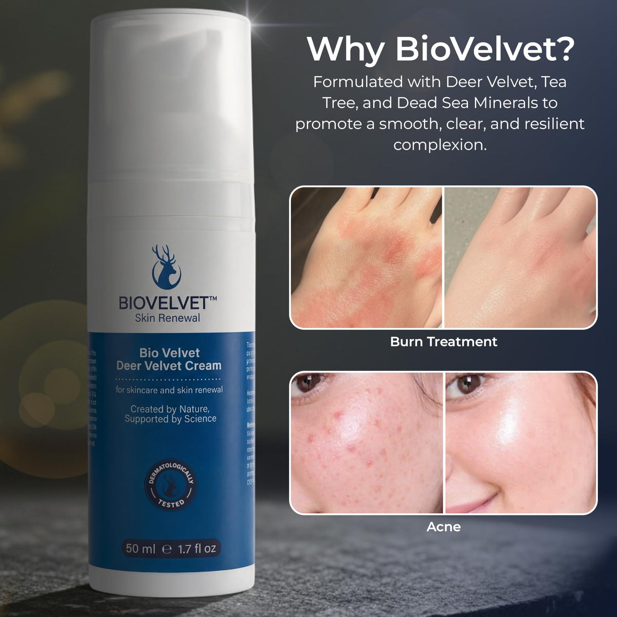 Bio Velvet Dead Sea minerals display illustrating mineral-rich hydration support