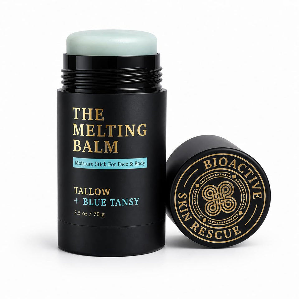 Bioactive Skin Rescue front packaging showing compact balm and label benefits
