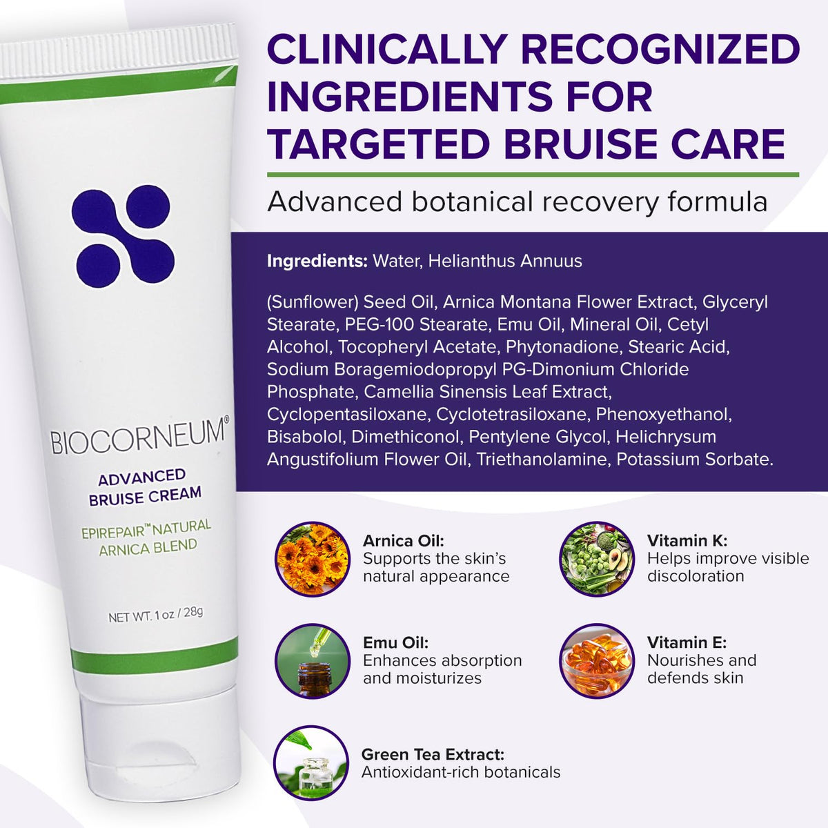 BIOCORNEUM botanicals display with arnica and green tea delivering calming benefit